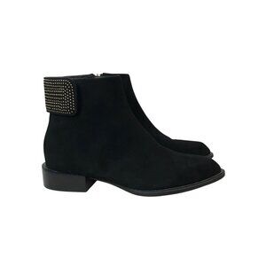 Black Suede Ankle Booties with Studded Cuff